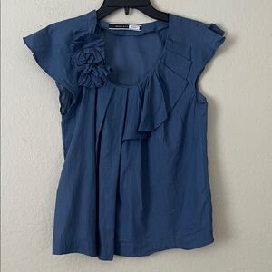Sportmax Code Deep Blue Ruffle Sleeve Blouse in Size unknown